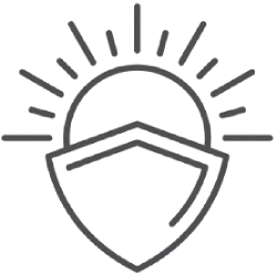 Sun over shield outline icon